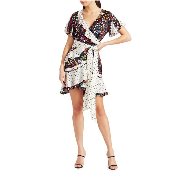 Tanya Taylor Dress Bianka Floral Silk Wrap Mini Dress